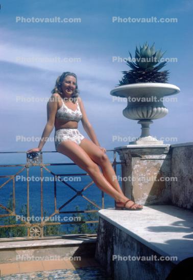 Leggy Lady in High Wasited Bikini, 1940s