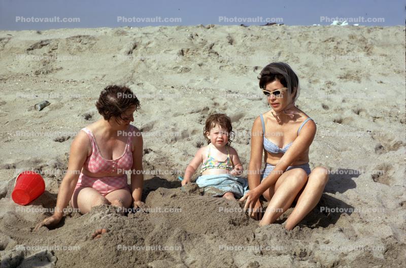 Ladies on the Beach, Toddler, Bikini, 1960s