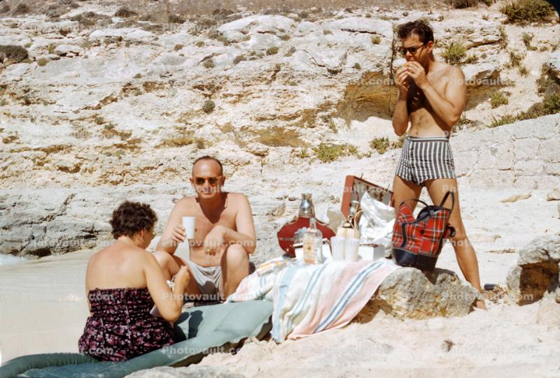 Man in a Swimsuit, Picnic on a Beach, Air Matters, 1950s