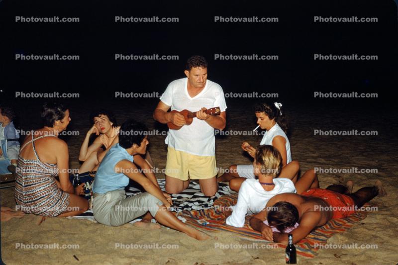 Beach Party Bingo, Blanket, sand, Ukulele