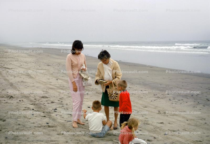 Cloudy Day on a Beach, Women, Boys, Girls,  June 1965