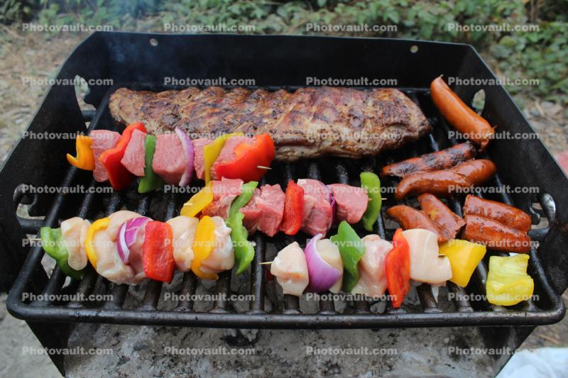BBQ, Shish-ka-bobs, red meat, white meat, vegetable