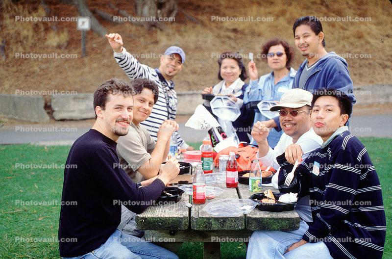 Group of Coworkers at a picnic table eating, Angel Island
