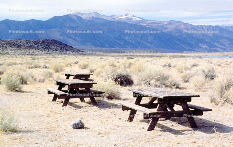 Picnic Tables, Desert, Mono Lake, Eastern Sierra-Nevada Mountain Range