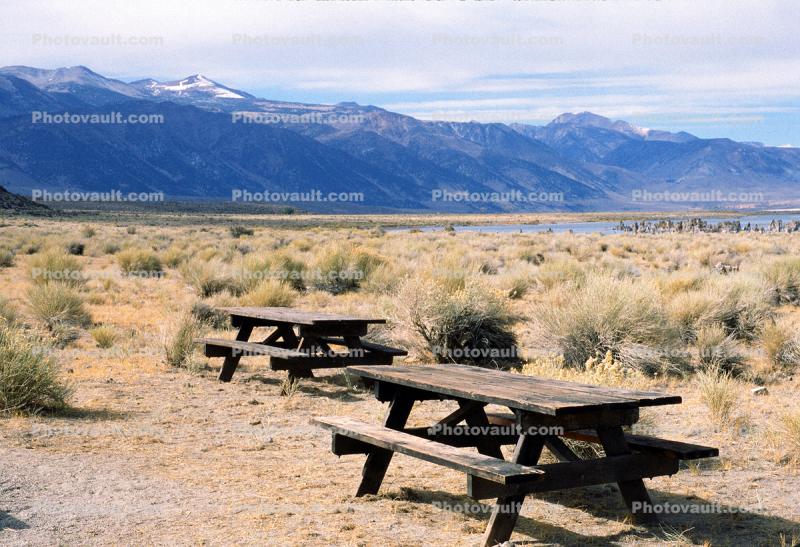 Picnic Tables, Desert, Mono Lake, Eastern Sierra-Nevada Mountain Range