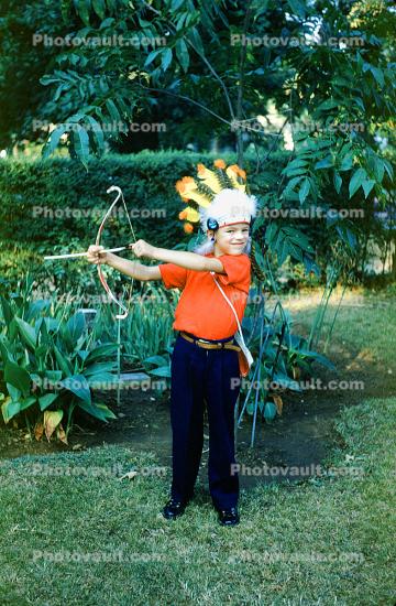 Boy, Indian, Bow and Arrow, Warbonet, 1950s