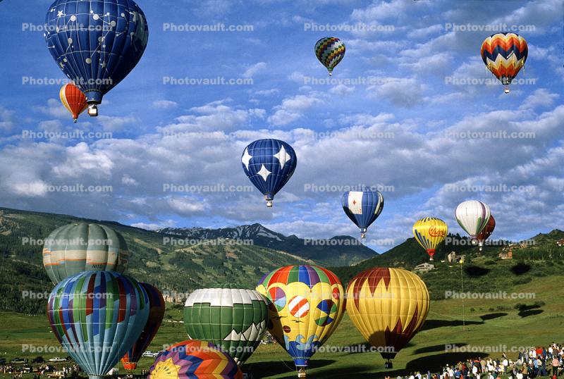 Balloons Floating in Flight, Snowmass Hot Air Balloon Festival, Aspen, 12, July 1986