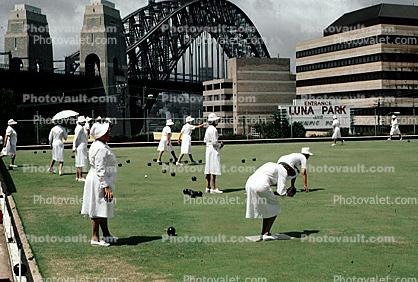 Women, White Suits, Bocci Ball, Sydney Harbor Bridge, Luna Park