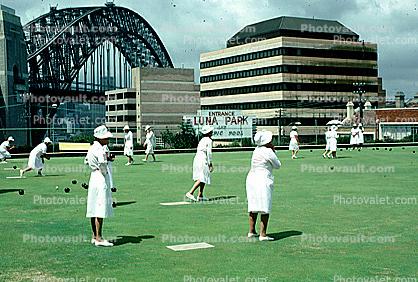 Women, White Suits, Bocci Ball, Sydney, Sydney Harbor Bridge, Luna Park