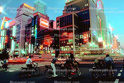 Crosswalk, Highrise Buildings, shops, night, nighttime, neon, Ginza District, Tokyo
