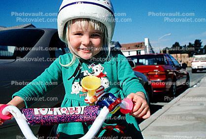Smiling girl, helmet, headgear