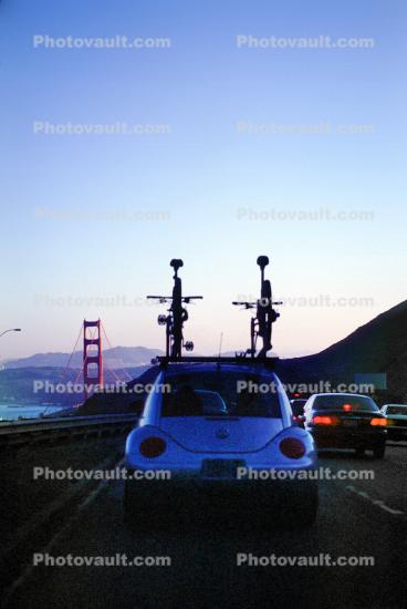 Volkswagen Car, Bicycles on a Car Rack, Marin County, Highway 101