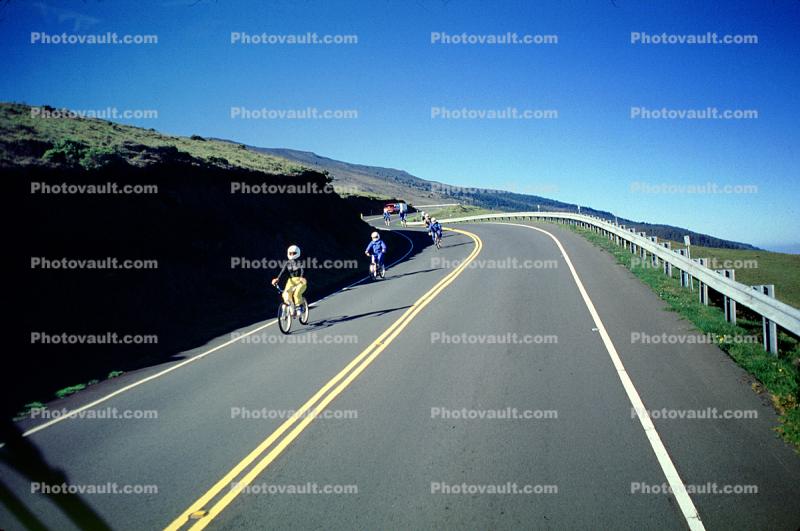 Bicyclist, riding, road, street, Maui