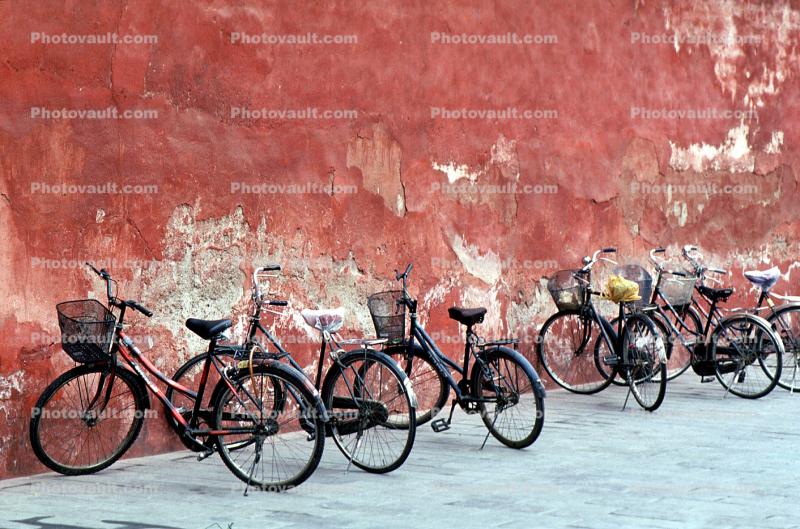 Bikes along a wall