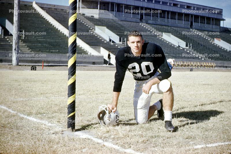 Empty Stadium, Football Player, Helmet, Man, Male, 1950s