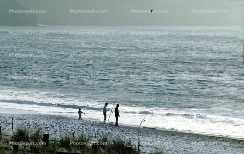 fishermen, man, rod & reel, sand, beach, Baker Beach, Pacific Ocean