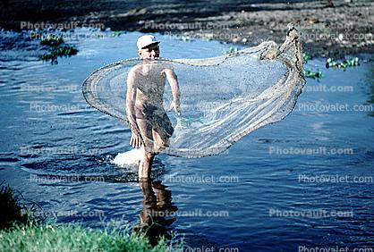 Man, Boy, Net Fishing, El Salvador