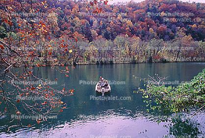 Lake, Fishing Boat, Fall Colors, Autumn, Bucolic, Reflection