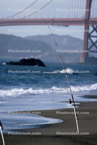 Rod and Reel, fish pole, sand, Baker Beach