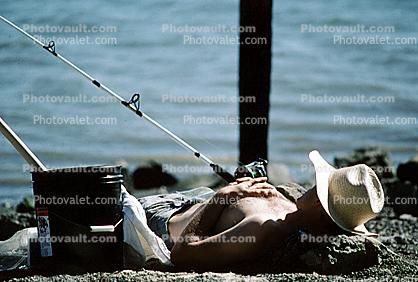 fishermen, man, rod & reel, relaxing, hat, sun, bucket