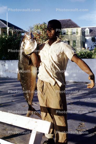 fish catch, Nassau Bahamas, man, male, 1959, 1950s
