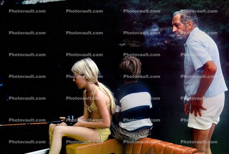Girl, Fishing, boy, man pipe, smoking, 1972, 1970s