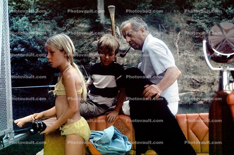 Girl, Fishing, boy, man pipe, smoking, 1972, 1970s