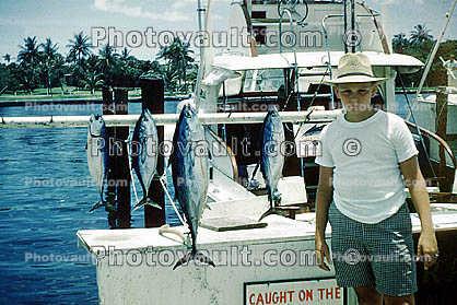 fish catch, boy, hat, t-shirt, boat, docks, fisherman, dock, Florida, 1962, 1960s