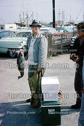 Fish Catch, Man, Smiles, Provincetown, Massachusetts, 1965, 1960s