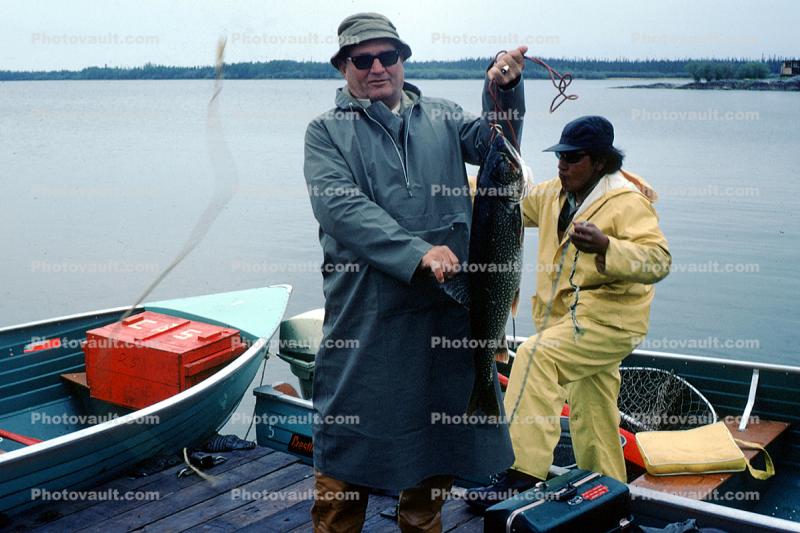 fish, fisherman, dock, Manitoba, Canada, 1970, 1970s