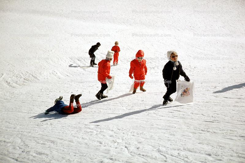 Children Romping on the Snow, Jackets, cold, winter, 1960s