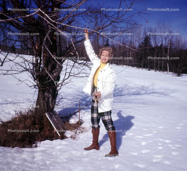 Woman in the Snow, Boots, Jacket, Tree, Winter, 1960s