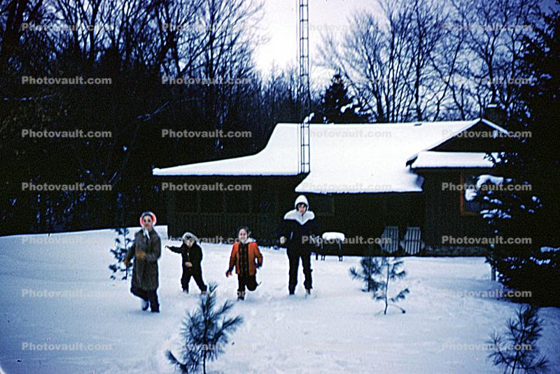 House, Home, Backyard, Snow, 1960s