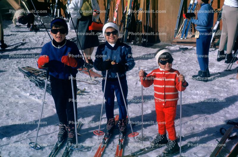 Kids Skiing, Snow, Cold, Winter, 1960s
