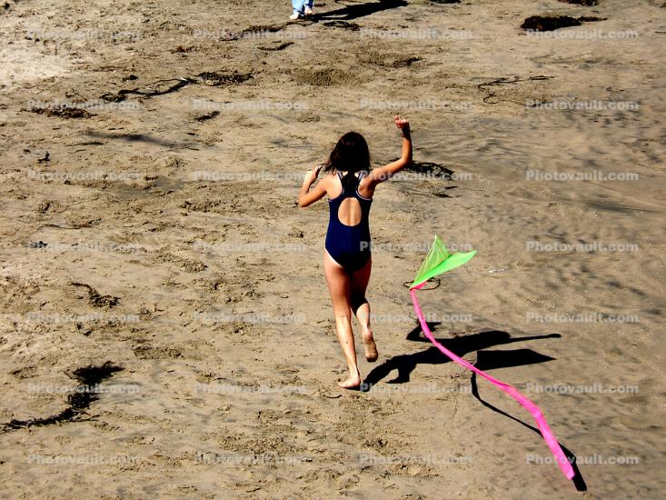Girl, Beach, Sand, Running