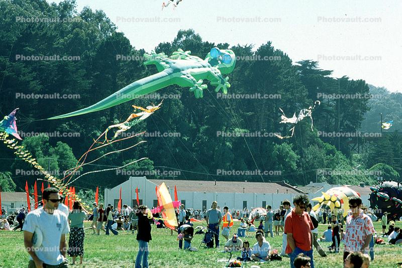 Alligator Kite, People, Crowds, Buildings, Opening Day, Crissy Field, Celebration, May 6, 2001, Lizard