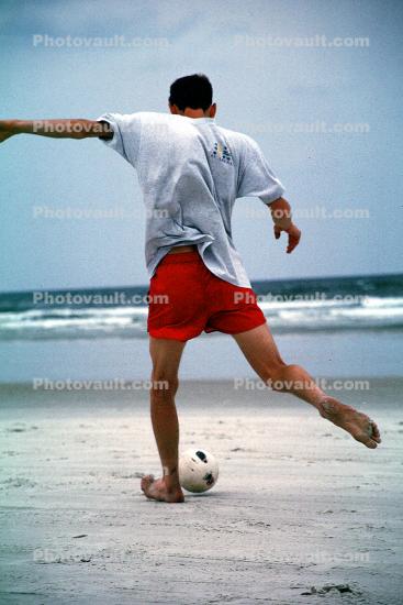 Beach, Sand, Boy, Man, Barefoot, Soccer Ball, Ocean, Legs, Kicking, Kick