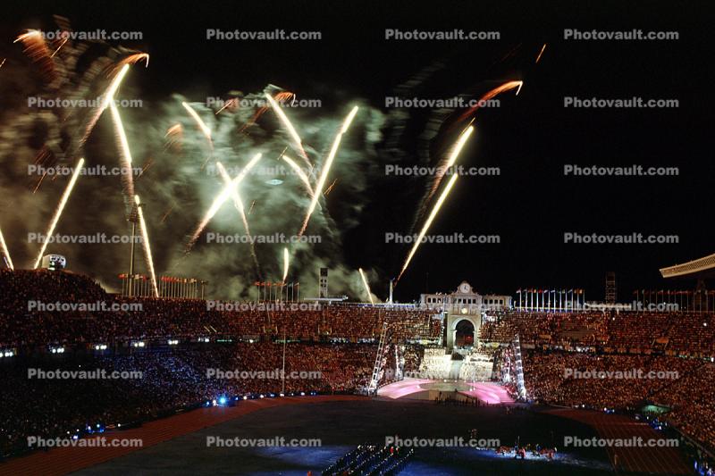 Celebration, Fireworks over Olympic Stadium, crowd