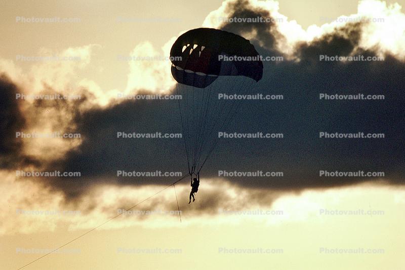 Parasailing, Parachute Canopy, Sunset, Clouds, Cancun Mexico