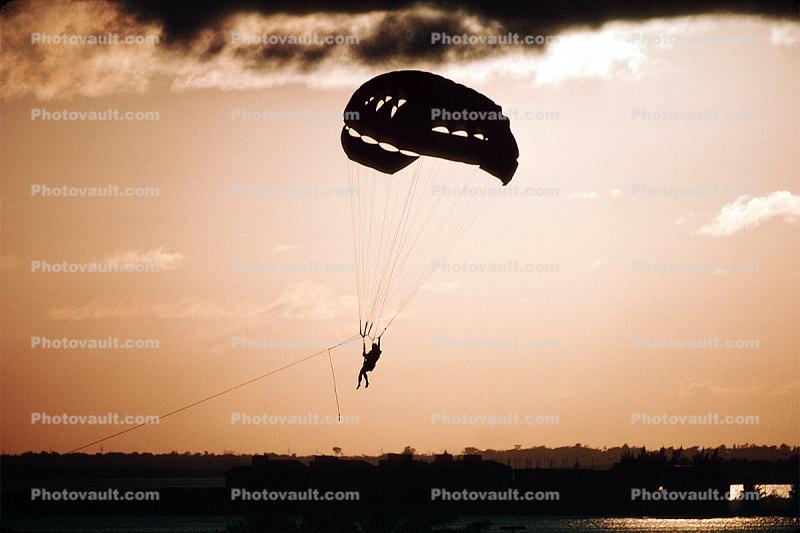 Parasailing, Parachute Canopy, Sunset, Clouds, Cancun Mexico