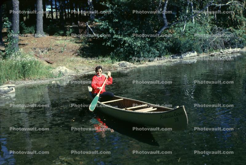 Canoe on the Lake, Woman, Paddle, 1950s