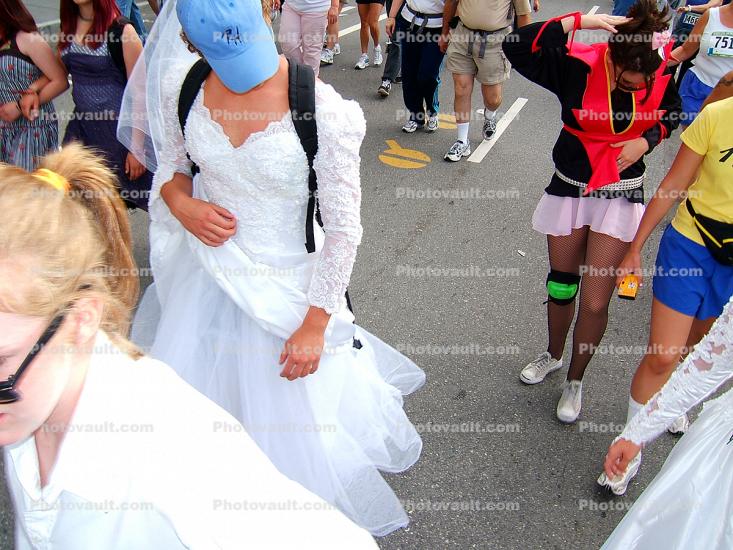 Bride, Hat, Miniskirt, Bay to Breakers Race, Howard Street, SOMA, 2005