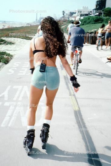 Woman, Roller Skates, cut-offs, legs, leggy, Marvin Braude Bike Trail, path, shoreline, strand