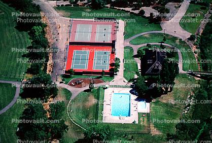 Tennis Courts, paths, swimming pool