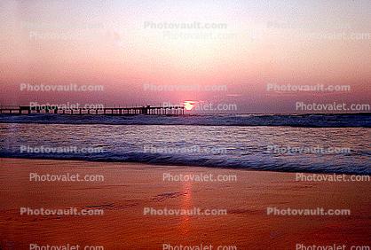 Ocean Beach Pier, Sunset, Water, Foam, coastal, coast, shoreline, seaside, coastline, 1969, 1960s