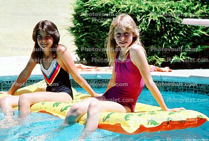 girls, raft, swimming pool, Summer, Summery, Floating, Pool