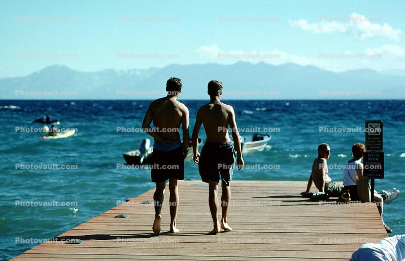 Boys Walking, Dock, Pier, Kings Beach, Lake Tahoe