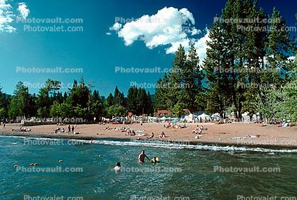 Kings Beach, Sand, Sandy, Trees, Clouds, Lake Tahoe