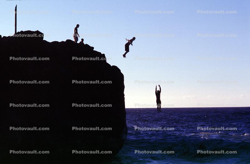 Cliff, Rock Jumping, dive, Waimea Bay, Oahu
