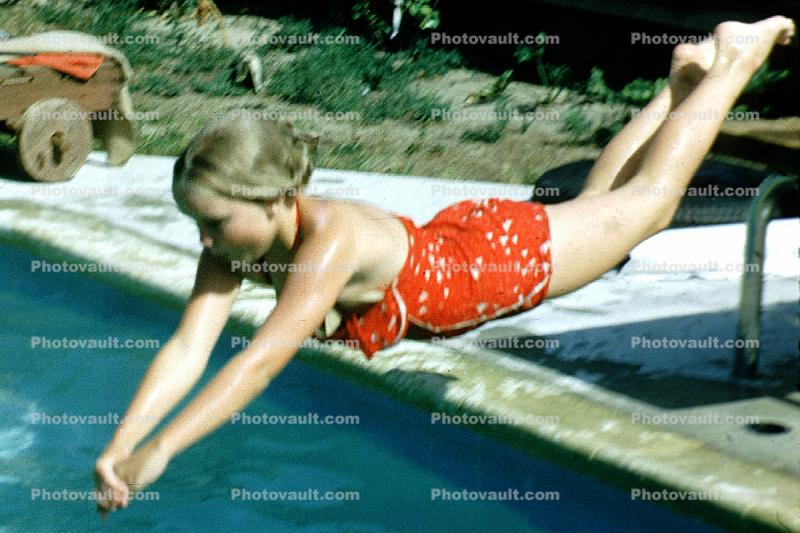 Girl Diving, Flight, Pool, 1960s